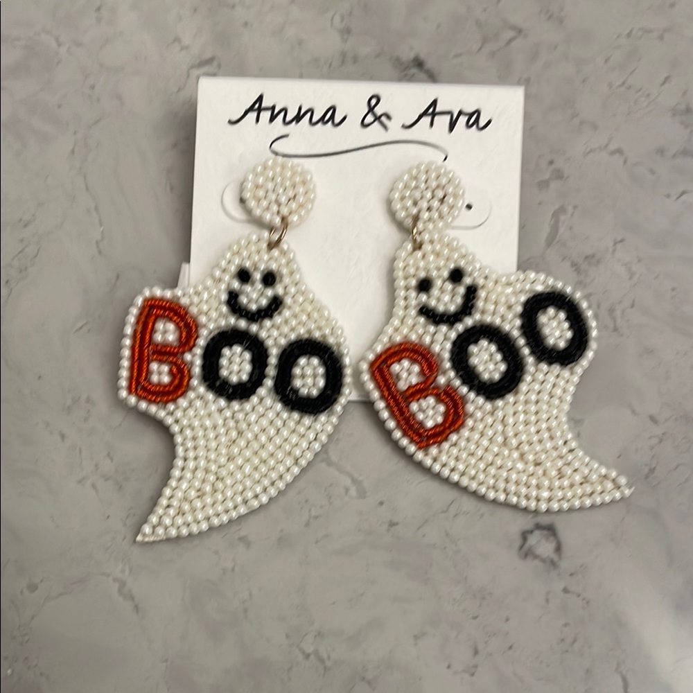 Anna & Ava Beaded Ghost Earrings with Red and Black Accents